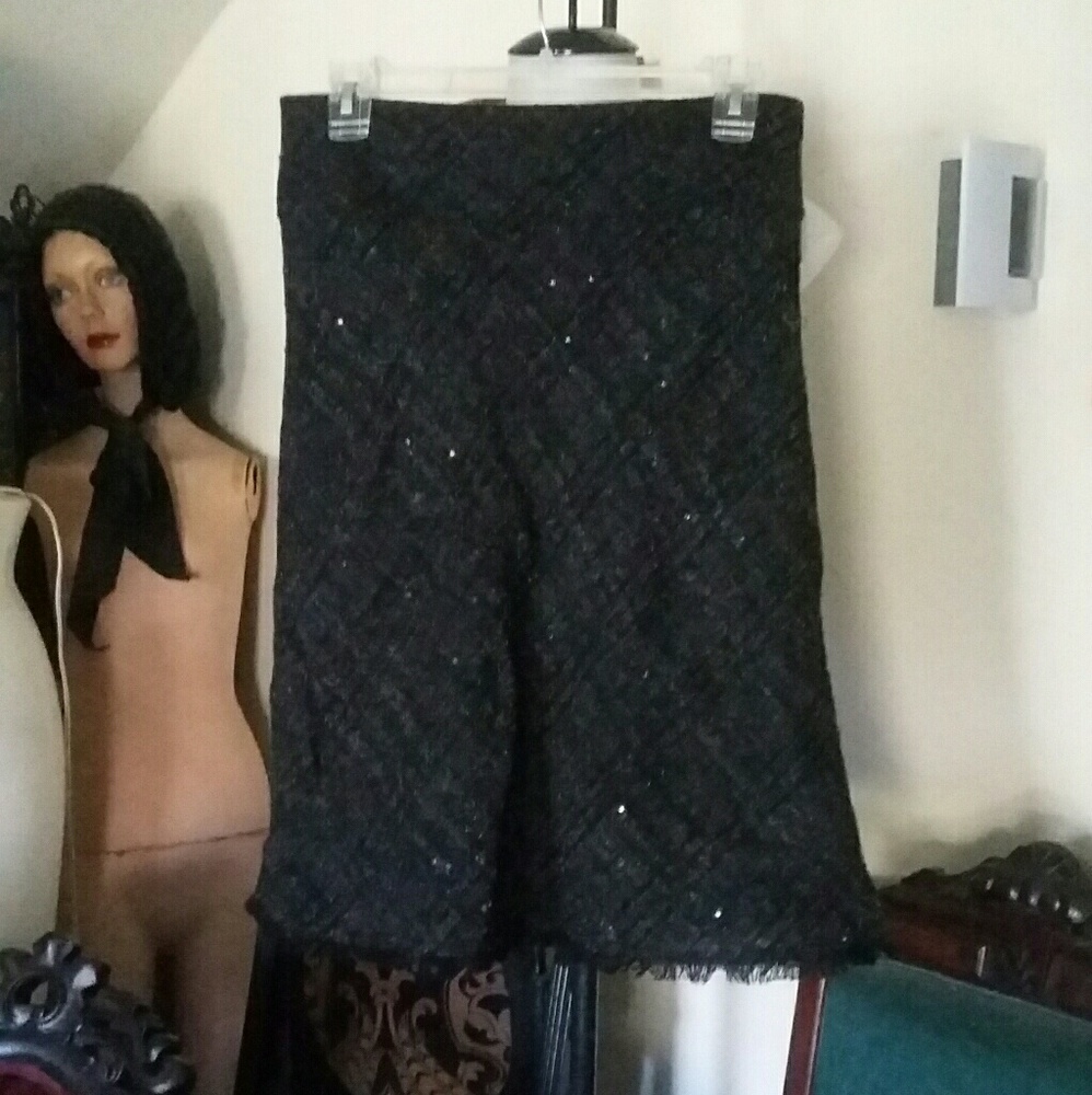 Burberry London Metalic Black Plaid Skirt Sz 6 M